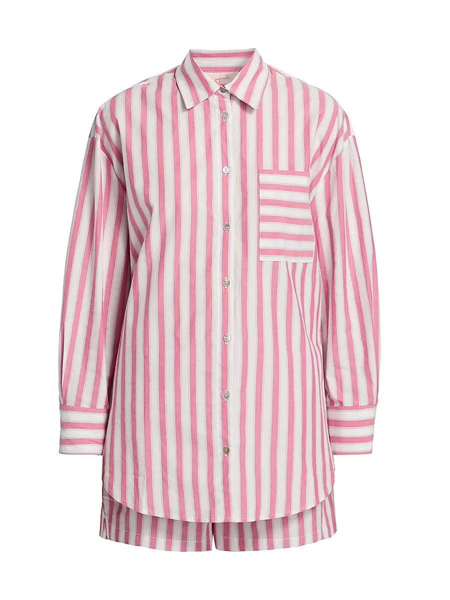 Papinelle Women's Striped Cotton Shirting Boxer Pajamas - Raspberry - Size XL | Image 1 Papinelle Women's Striped Cotton Shirting Boxer Pajamas - Raspberry - Size XL | Image 1