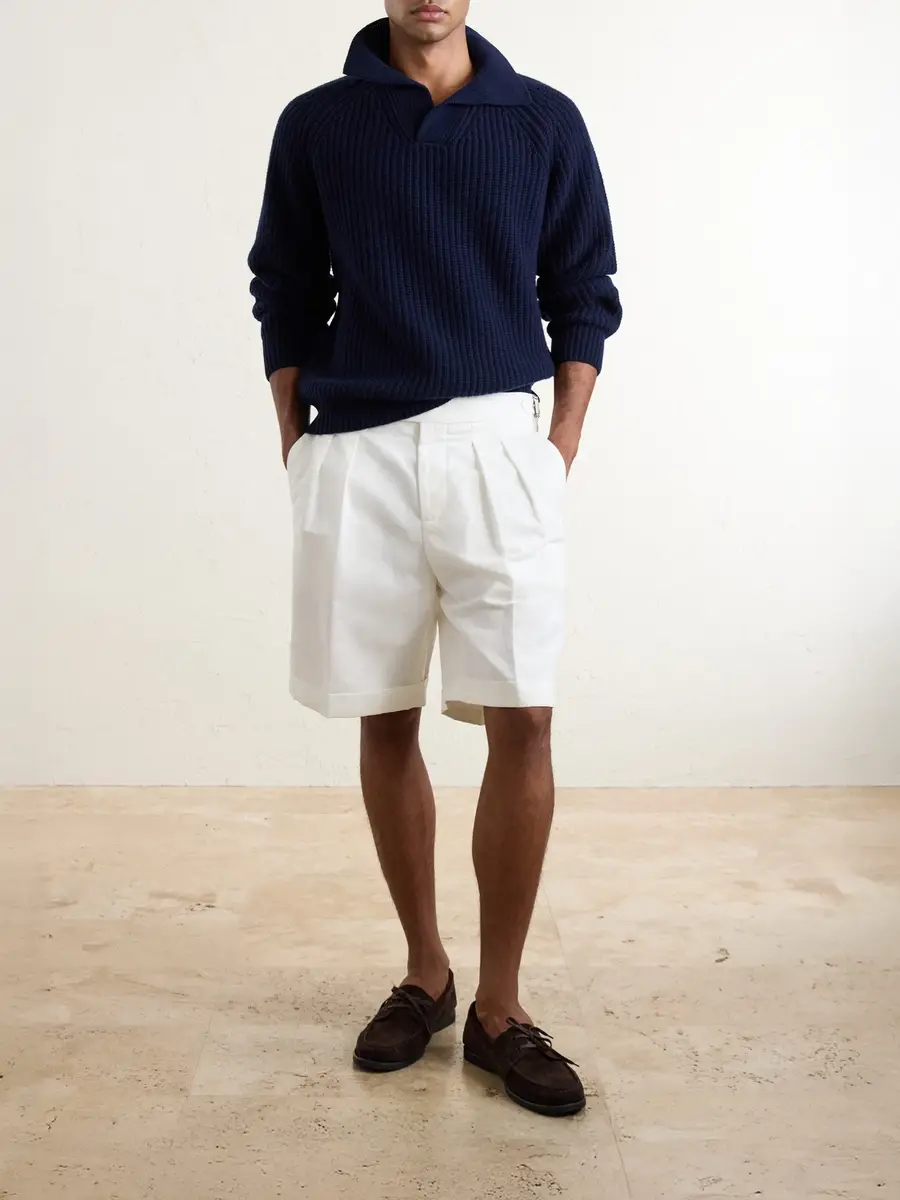 ELEVENTY Ribbed-Knit Wool and Cashmere-Blend Polo Shirt - Men | Thumbnail 2