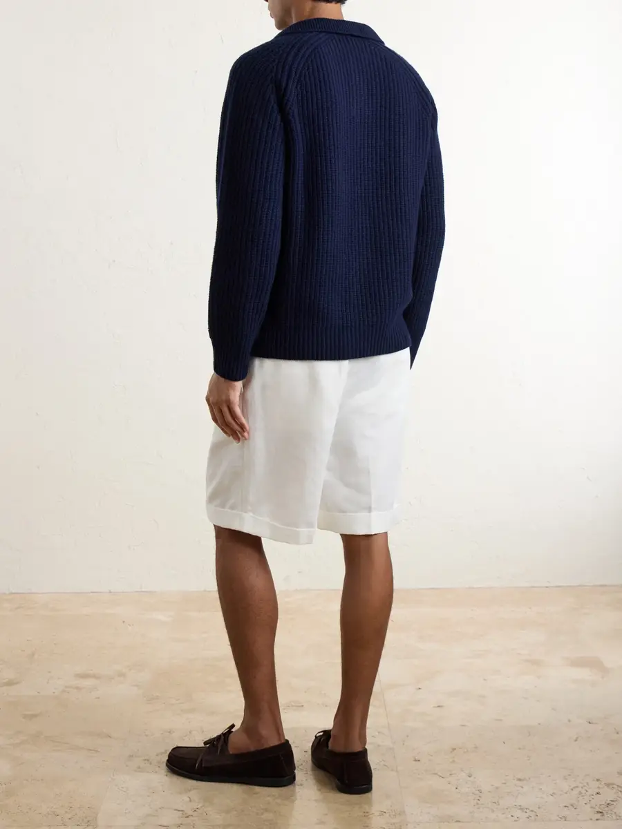 ELEVENTY Ribbed-Knit Wool and Cashmere-Blend Polo Shirt - Men | Thumbnail 4