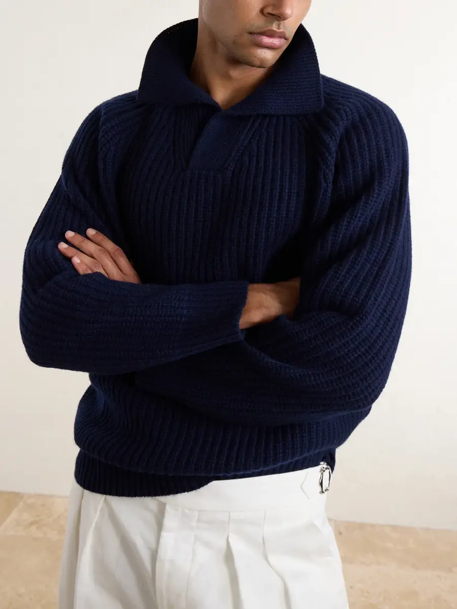 ELEVENTY Ribbed-Knit Wool and Cashmere-Blend Polo Shirt - Men | Thumbnail 5