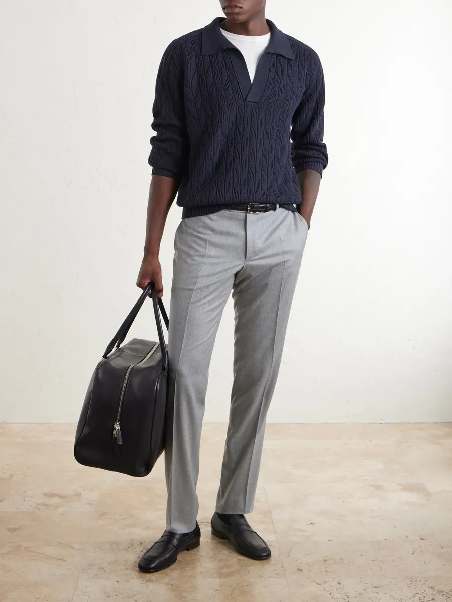 Canali Textured Wool Polo Sweater - Men | Thumbnail 2 Canali Textured Wool Polo Sweater - Men | Thumbnail 2