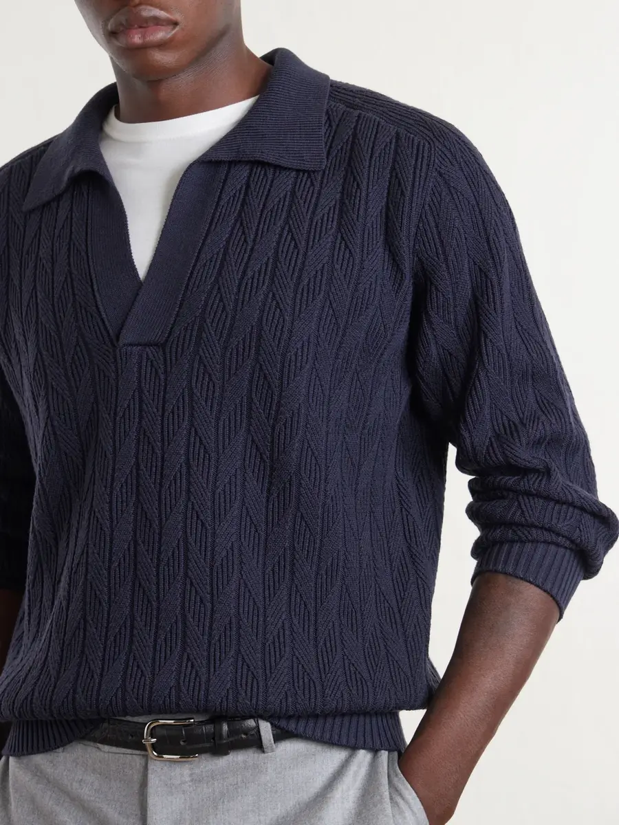 Canali Textured Wool Polo Sweater - Men | Thumbnail 5 Canali Textured Wool Polo Sweater - Men | Thumbnail 5