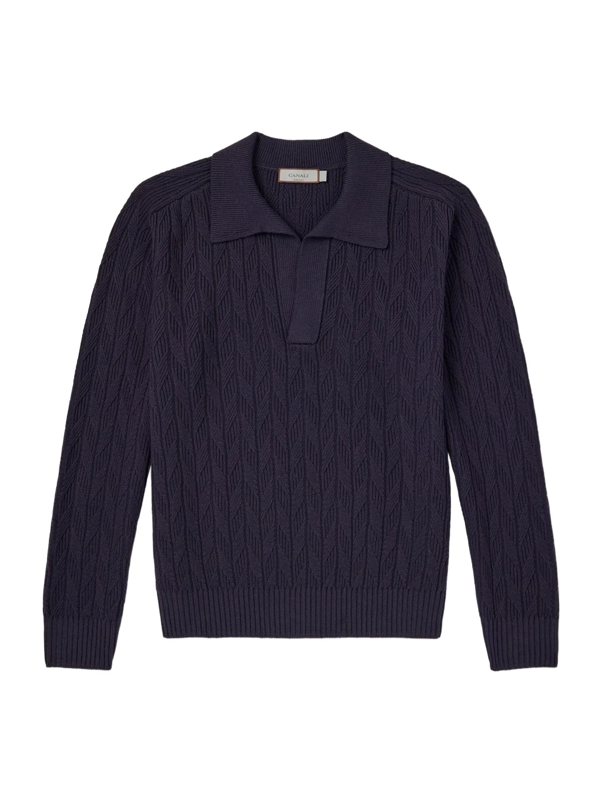 Textured Wool Polo Sweater - Men Textured Wool Polo Sweater - Men