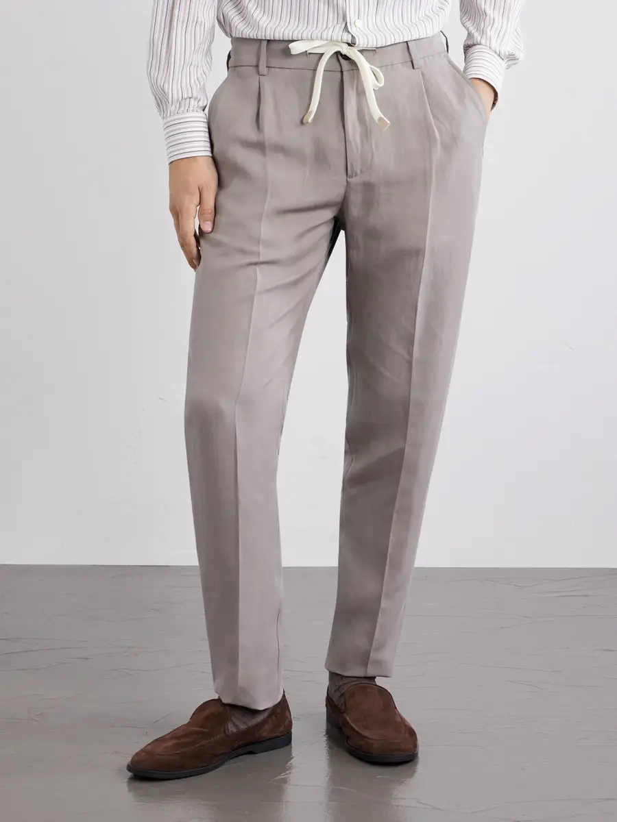ELEVENTY Straight-Leg Lyocell and Linen-Blend Trousers - Men | Thumbnail 3 ELEVENTY Straight-Leg Lyocell and Linen-Blend Trousers - Men | Thumbnail 3