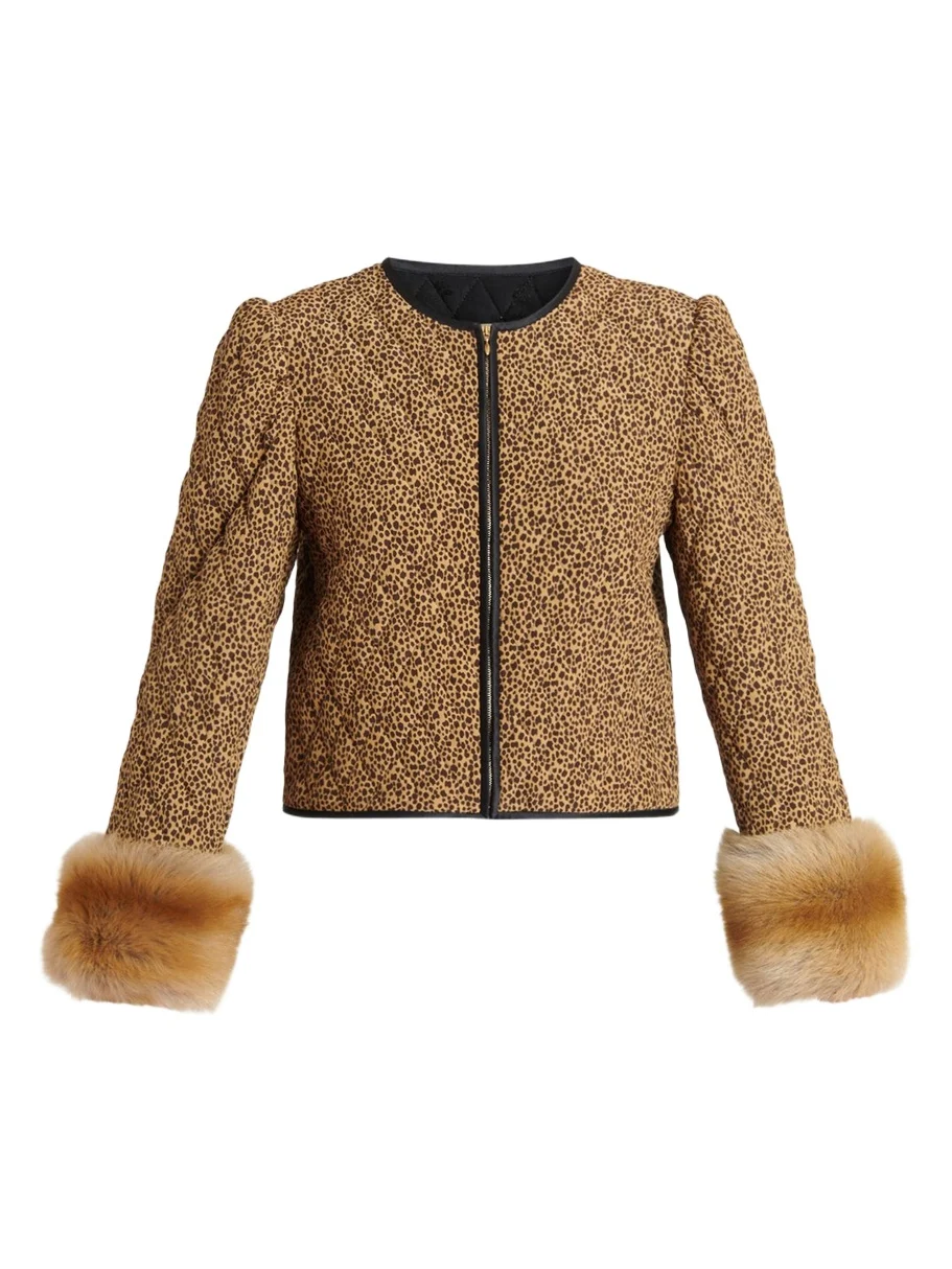 Valentino Garavani Quilted Spotted Silk Jacket with Lamb Shearling Cuffs