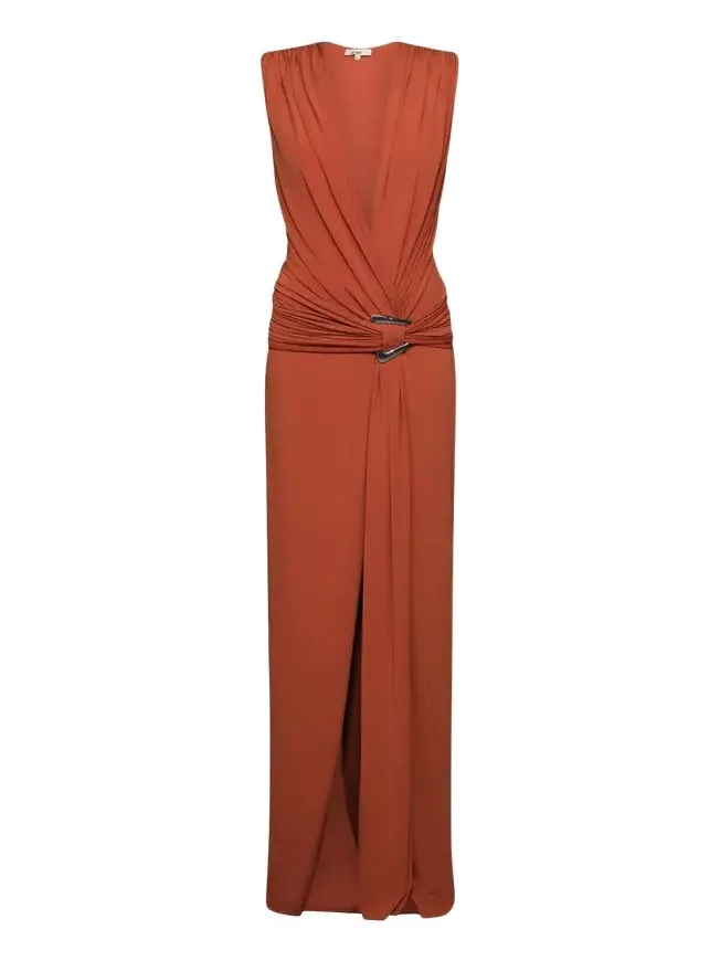 Jil Plunging Draped Column Gown
