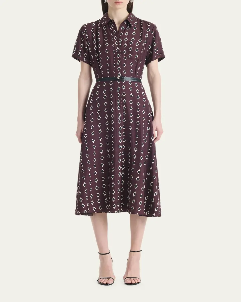 Altuzarra Kiera Diamond-Print Silk Short-Sleeve Midi Shirtdress | Thumbnail 2 Altuzarra Kiera Diamond-Print Silk Short-Sleeve Midi Shirtdress | Thumbnail 2