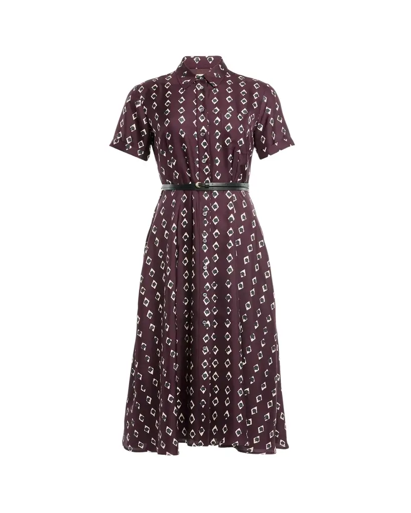 Altuzarra Kiera Diamond-Print Silk Short-Sleeve Midi Shirtdress | Image 1 Altuzarra Kiera Diamond-Print Silk Short-Sleeve Midi Shirtdress | Image 1