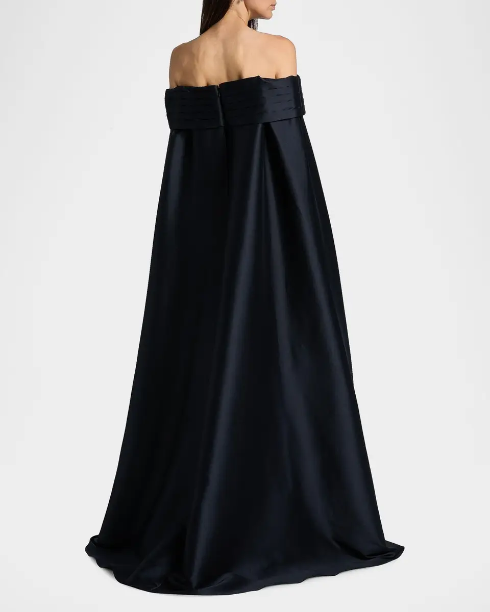 Badgley Mischka Off-Shoulder Cape Mermaid Gown | Thumbnail 3