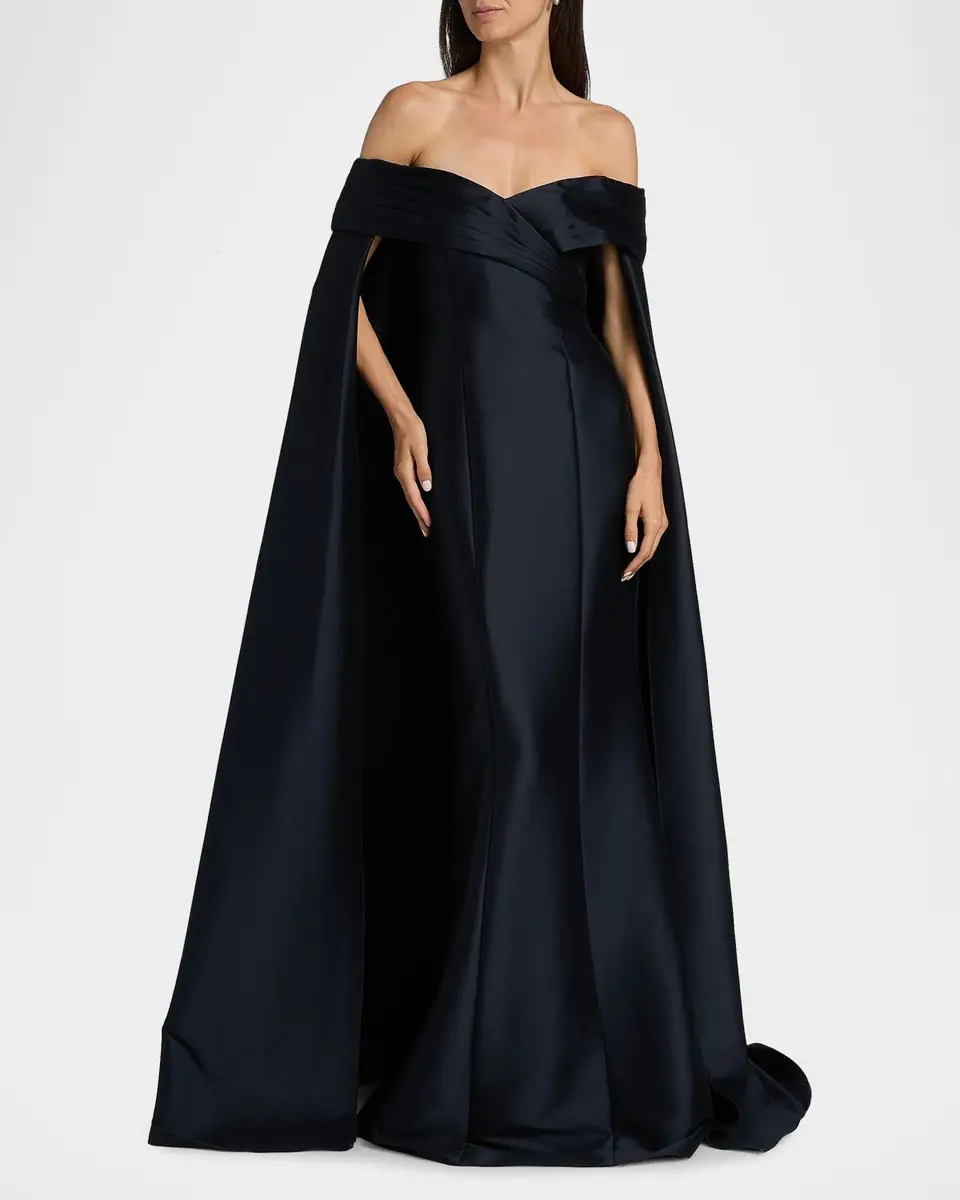 Badgley Mischka Off-Shoulder Cape Mermaid Gown | Thumbnail 4