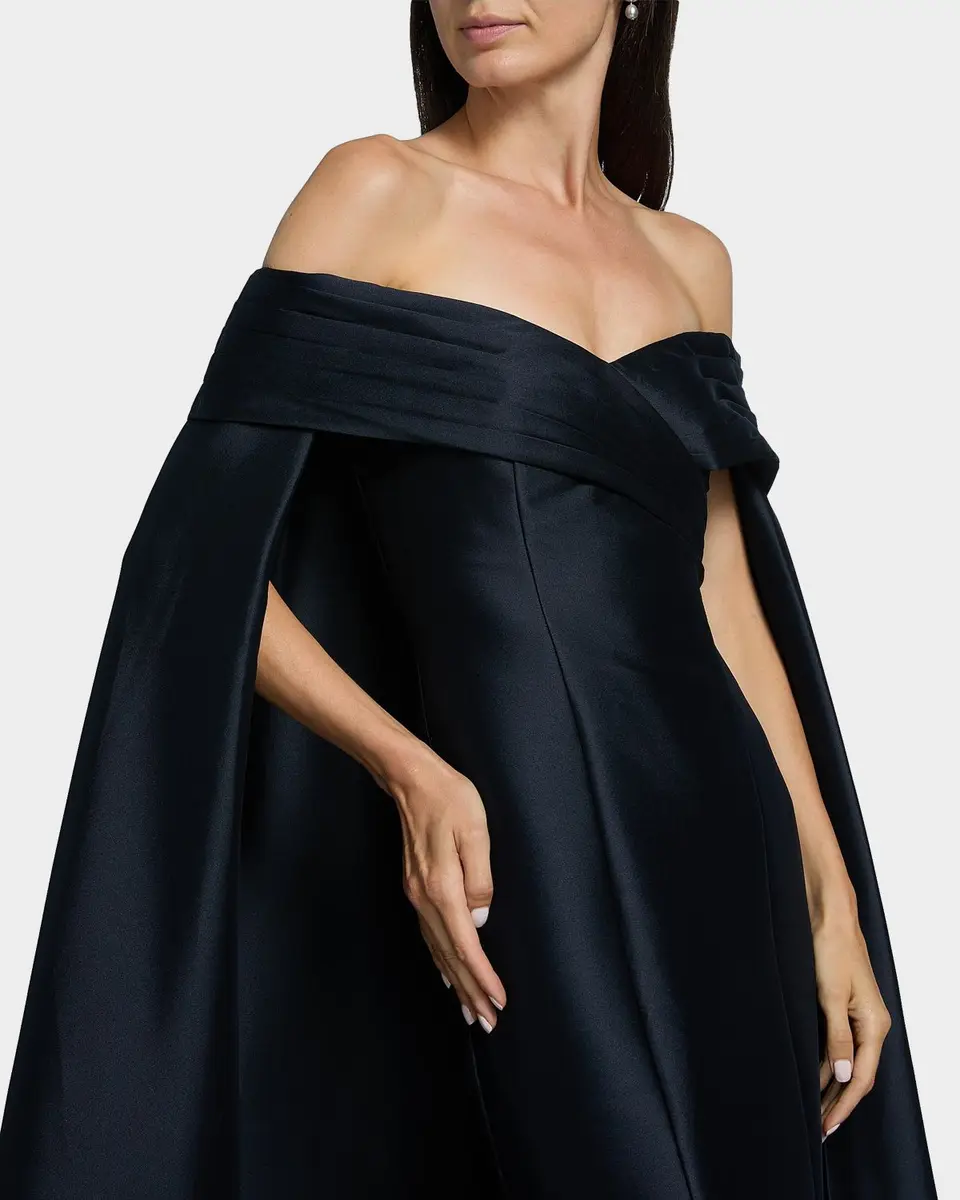 Badgley Mischka Off-Shoulder Cape Mermaid Gown | Thumbnail 5