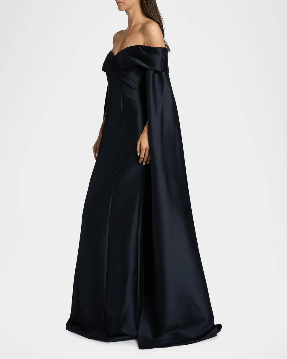 Badgley Mischka Off-Shoulder Cape Mermaid Gown | Thumbnail 7