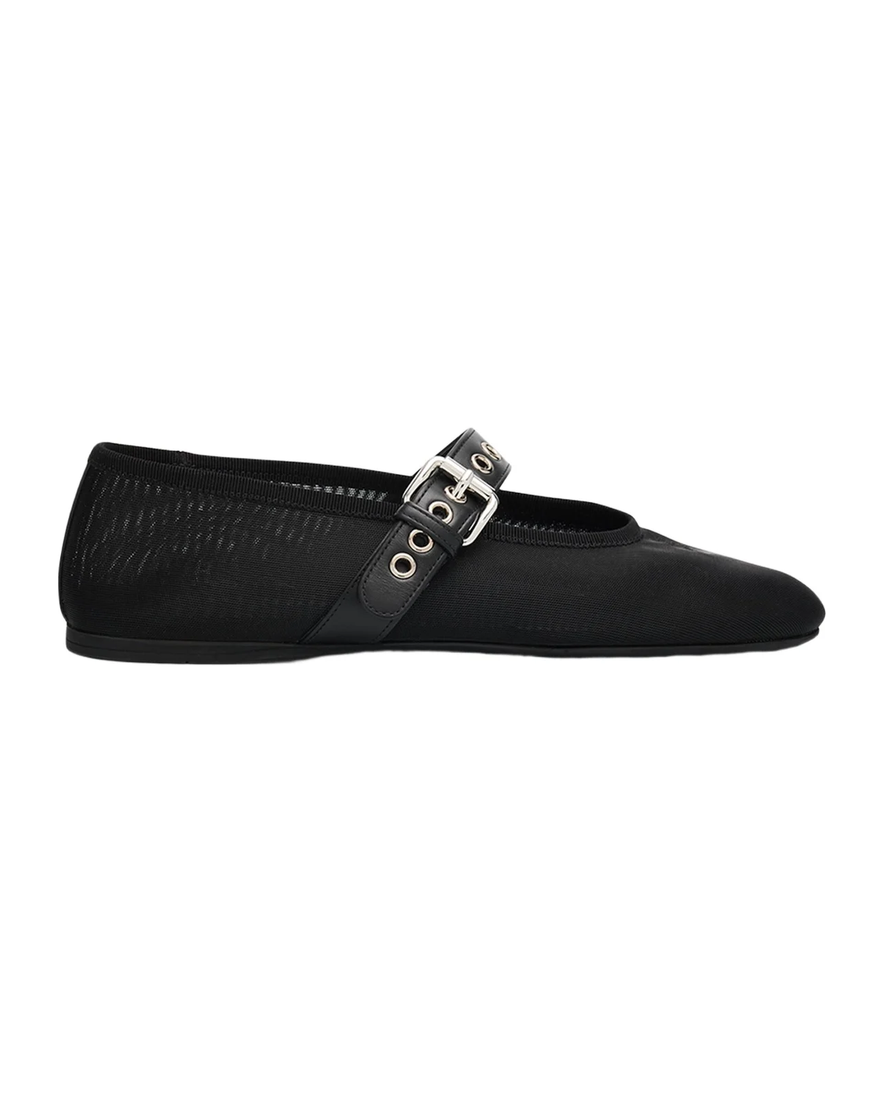 Mesh Buckle Mary-Jane Ballerina Flats