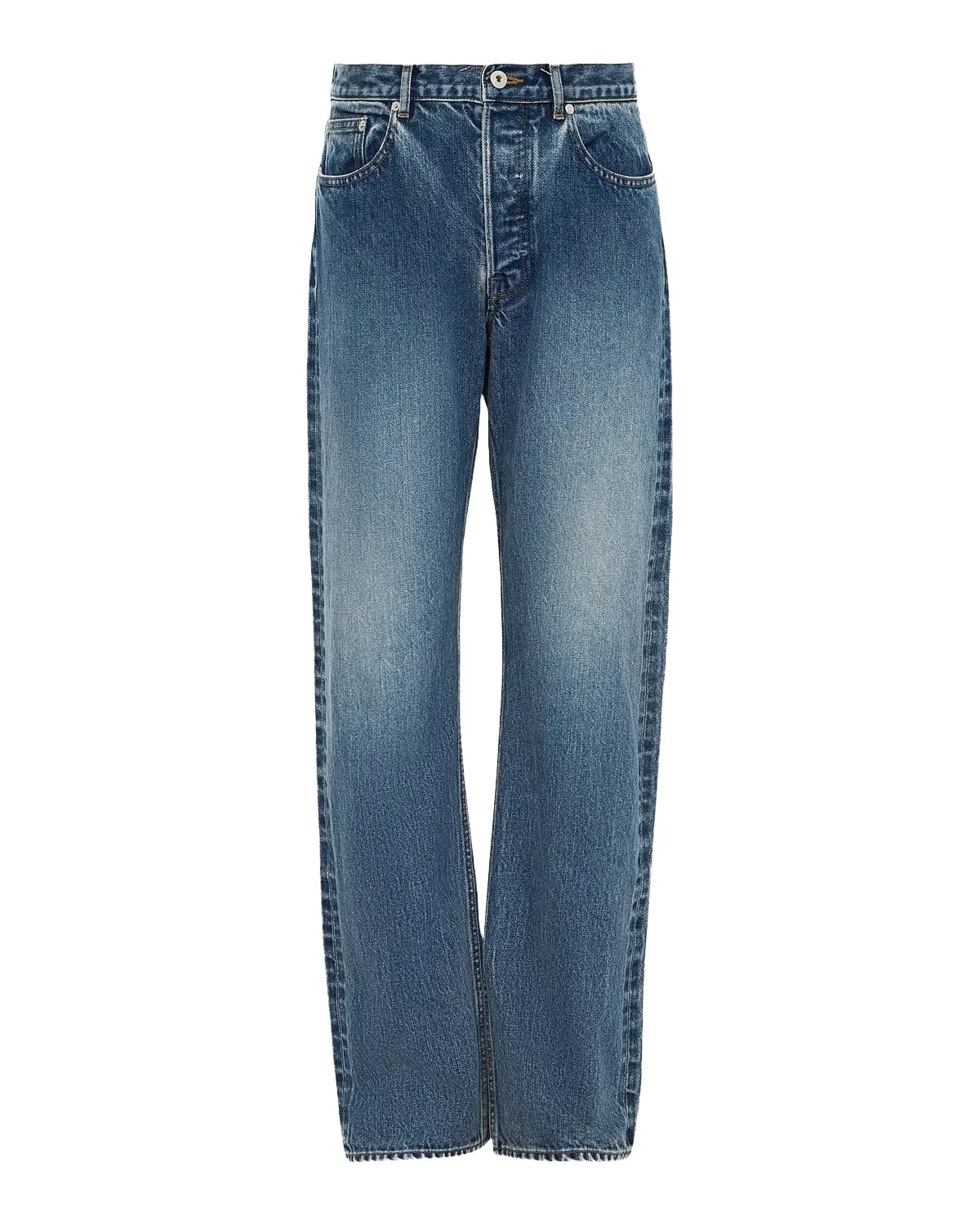 Men's Blue-Wash Denim Straight Leg Jeans