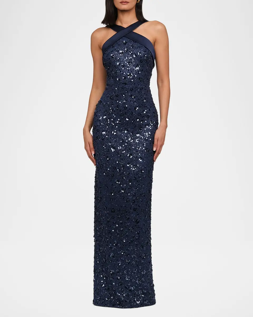THEIA Velina Pleated Floral Applique Mikado Gown | Thumbnail 2
