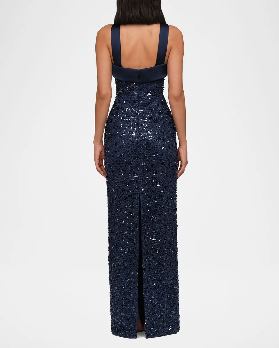 THEIA Velina Pleated Floral Applique Mikado Gown | Thumbnail 3