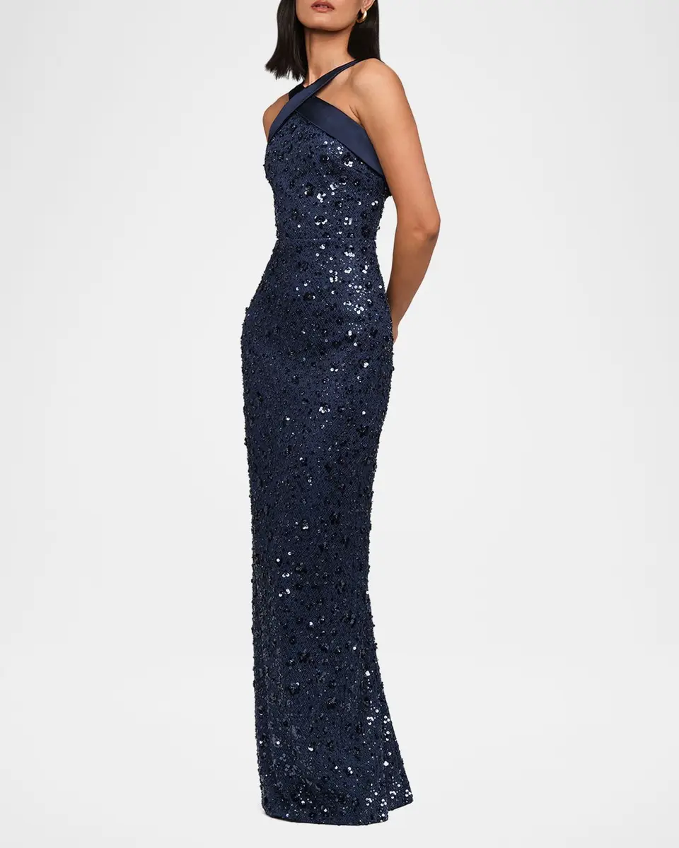 THEIA Velina Pleated Floral Applique Mikado Gown | Thumbnail 4