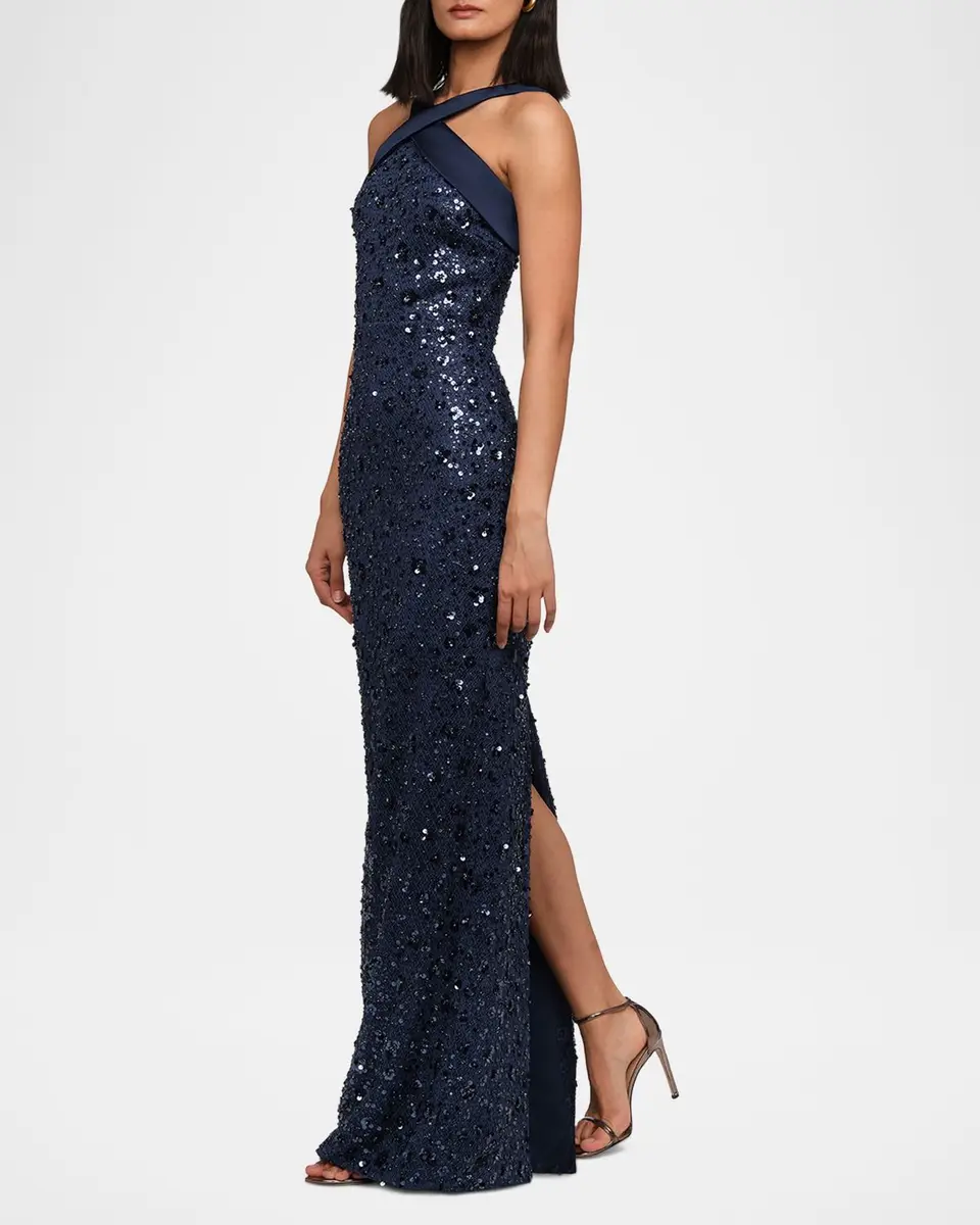 THEIA Velina Pleated Floral Applique Mikado Gown | Thumbnail 6