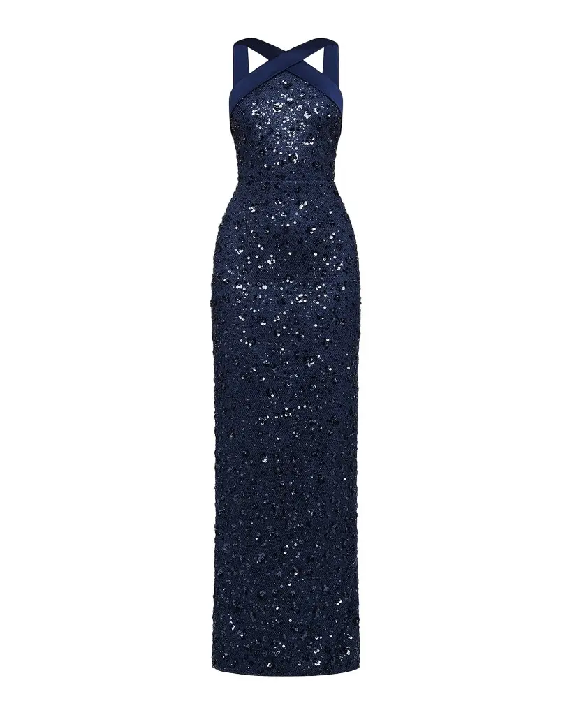 Theia Velina Pleated Floral Applique Mikado Gown | Image 1 Theia Velina Pleated Floral Applique Mikado Gown | Image 1