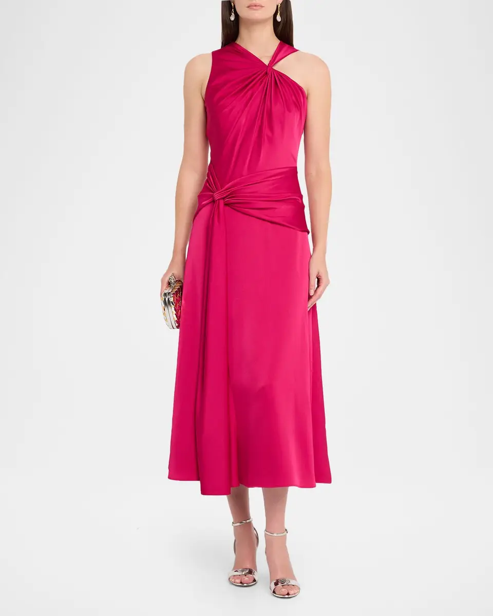 Aidan Mattox Draped Crepe Back Satin Midi Dress | Thumbnail 2 Aidan Mattox Draped Crepe Back Satin Midi Dress | Thumbnail 2
