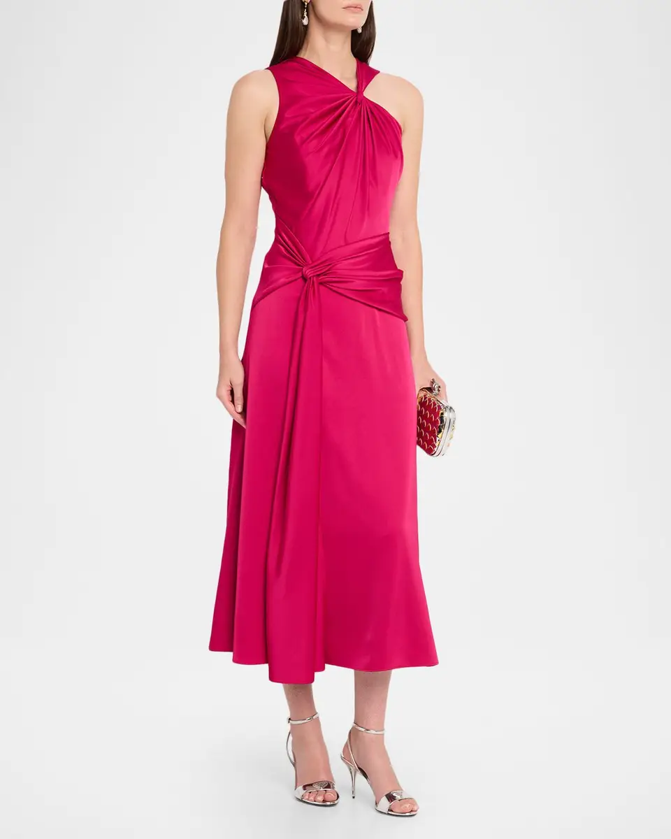 Aidan Mattox Draped Crepe Back Satin Midi Dress | Thumbnail 4 Aidan Mattox Draped Crepe Back Satin Midi Dress | Thumbnail 4