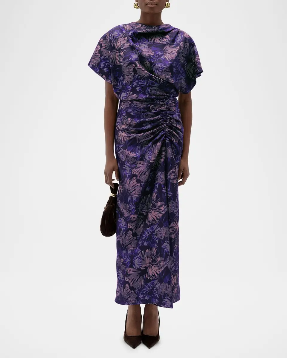 Amsale Ruched Short-Sleeve Column Dress | Thumbnail 2 Amsale Ruched Short-Sleeve Column Dress | Thumbnail 2