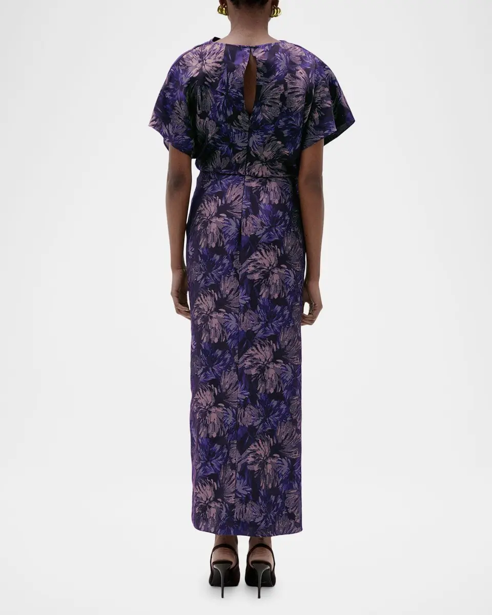 Amsale Ruched Short-Sleeve Column Dress | Thumbnail 3 Amsale Ruched Short-Sleeve Column Dress | Thumbnail 3