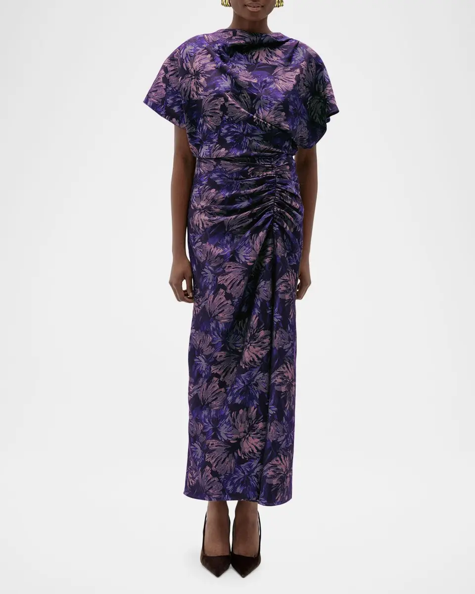 Amsale Ruched Short-Sleeve Column Dress | Thumbnail 4 Amsale Ruched Short-Sleeve Column Dress | Thumbnail 4
