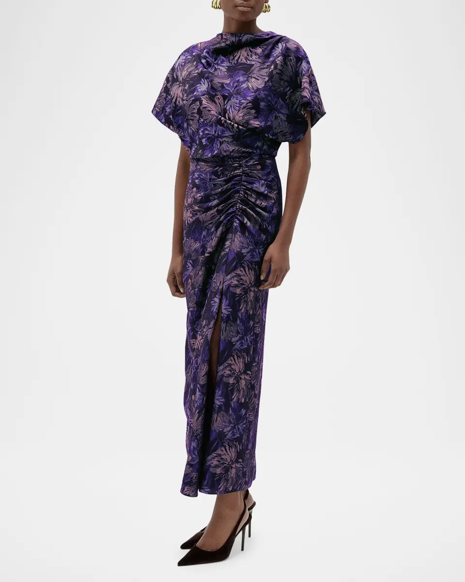 Amsale Ruched Short-Sleeve Column Dress | Thumbnail 6 Amsale Ruched Short-Sleeve Column Dress | Thumbnail 6