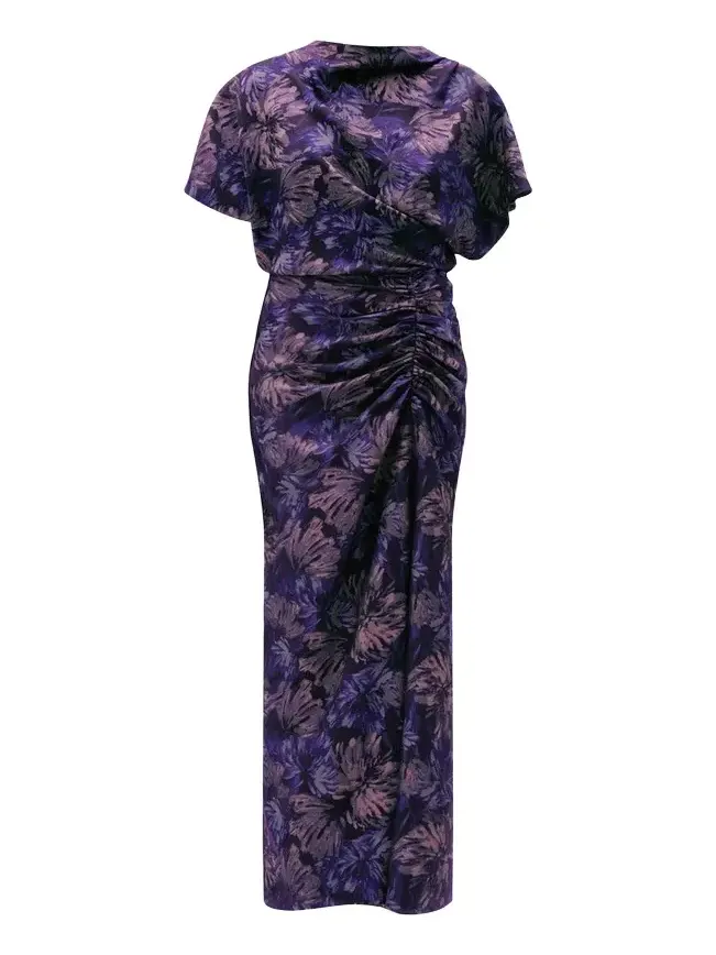 Ruched Short-Sleeve Column Dress