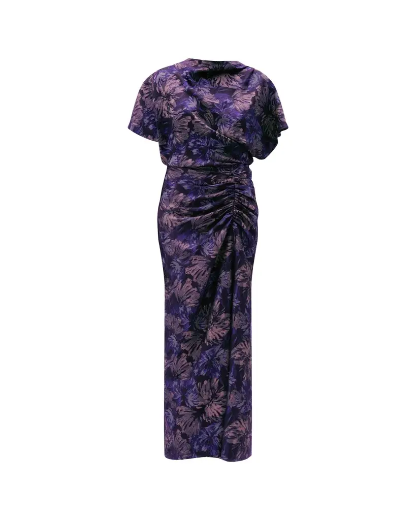Ruched Short-Sleeve Column Dress
