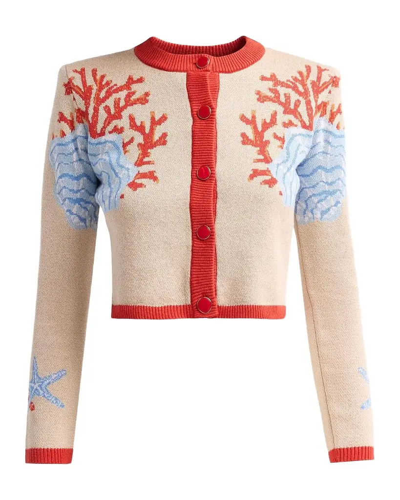 Retrofête Aralyn Coral Seashell Knit Cardigan | Image 1 Retrofête Aralyn Coral Seashell Knit Cardigan | Image 1