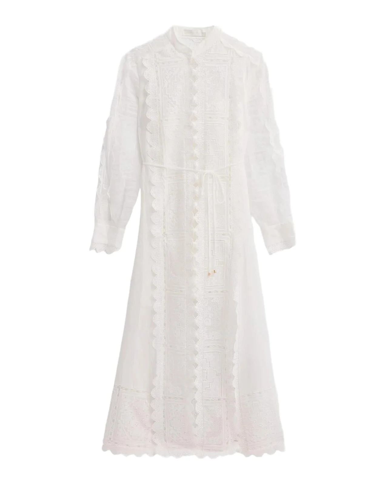 Zimmermann Aster Lace Panel Embroidered Midi Dress
