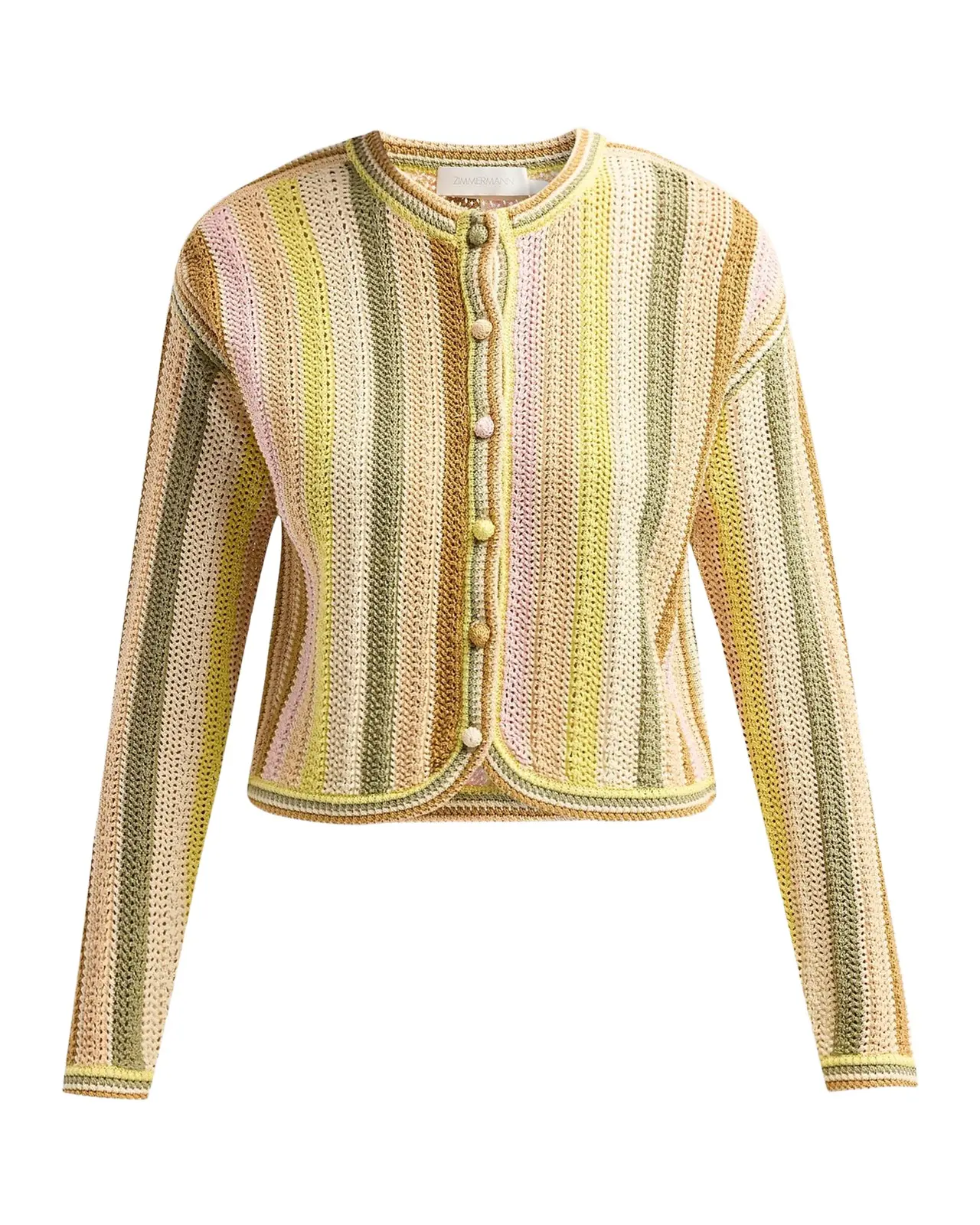 Indra Striped Crochet Cotton Cardigan