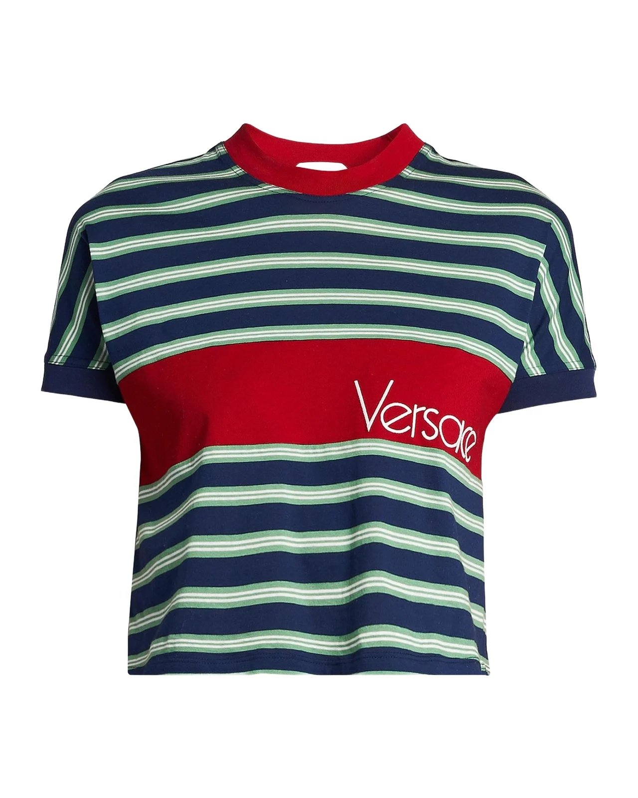 Versace La Vacanza Vintage Logo Striped Cotton T-Shirt