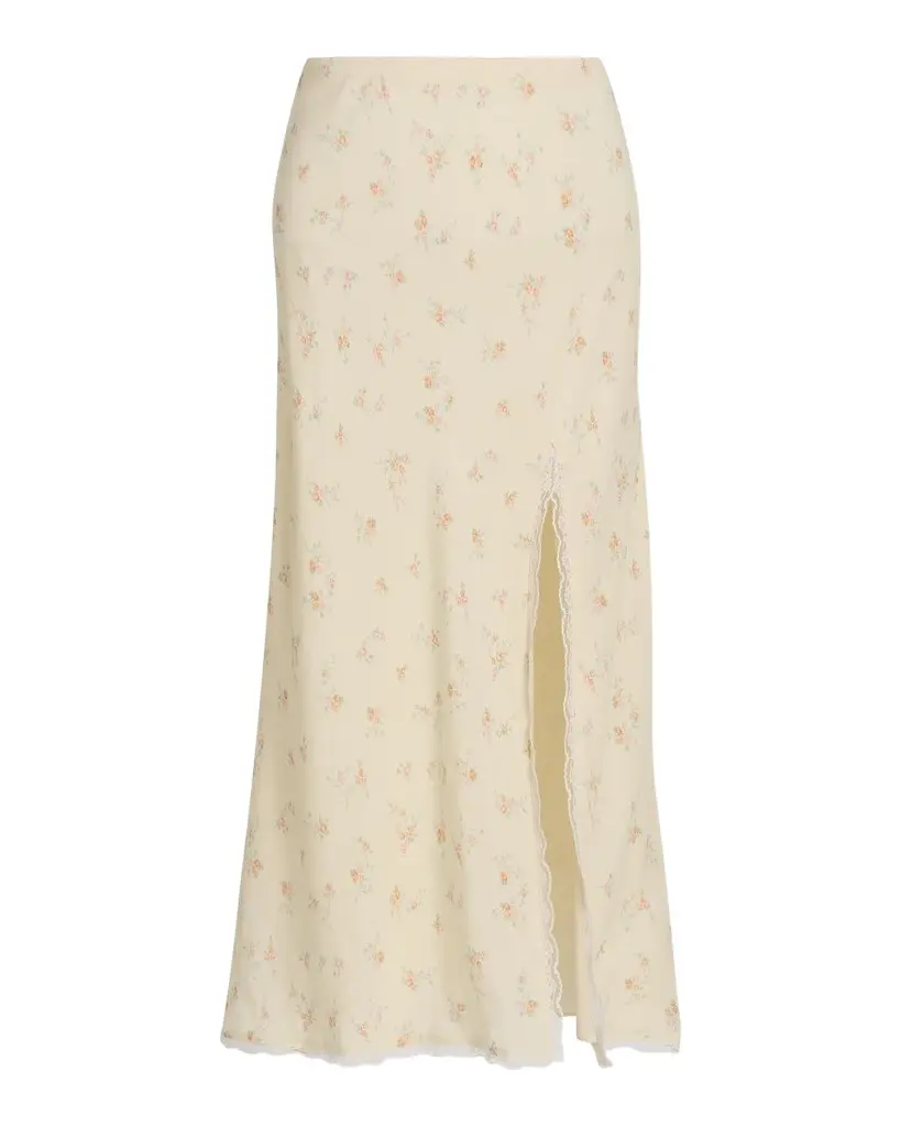 LoveShackFancy Silvia Floral Slit Midi Skirt | Image 1 LoveShackFancy Silvia Floral Slit Midi Skirt | Image 1