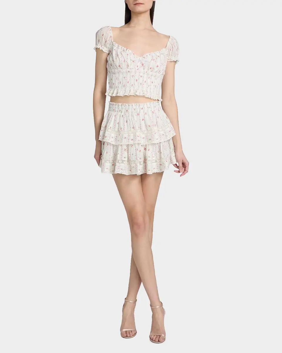 LoveShackFancy Ruffled Floral Cotton A-Line Miniskirt | Thumbnail 2