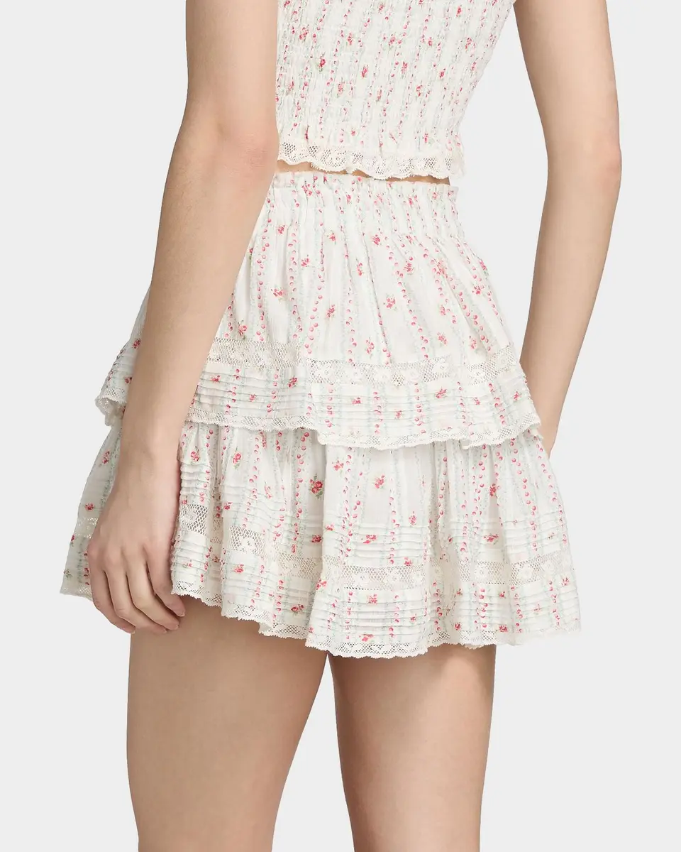 LoveShackFancy Ruffled Floral Cotton A-Line Miniskirt | Thumbnail 3