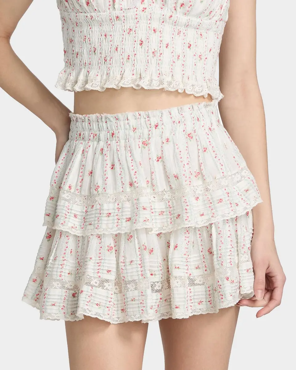 LoveShackFancy Ruffled Floral Cotton A-Line Miniskirt | Thumbnail 4