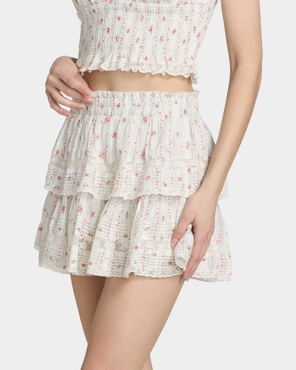 LoveShackFancy Ruffled Floral Cotton A-Line Miniskirt | Thumbnail 7