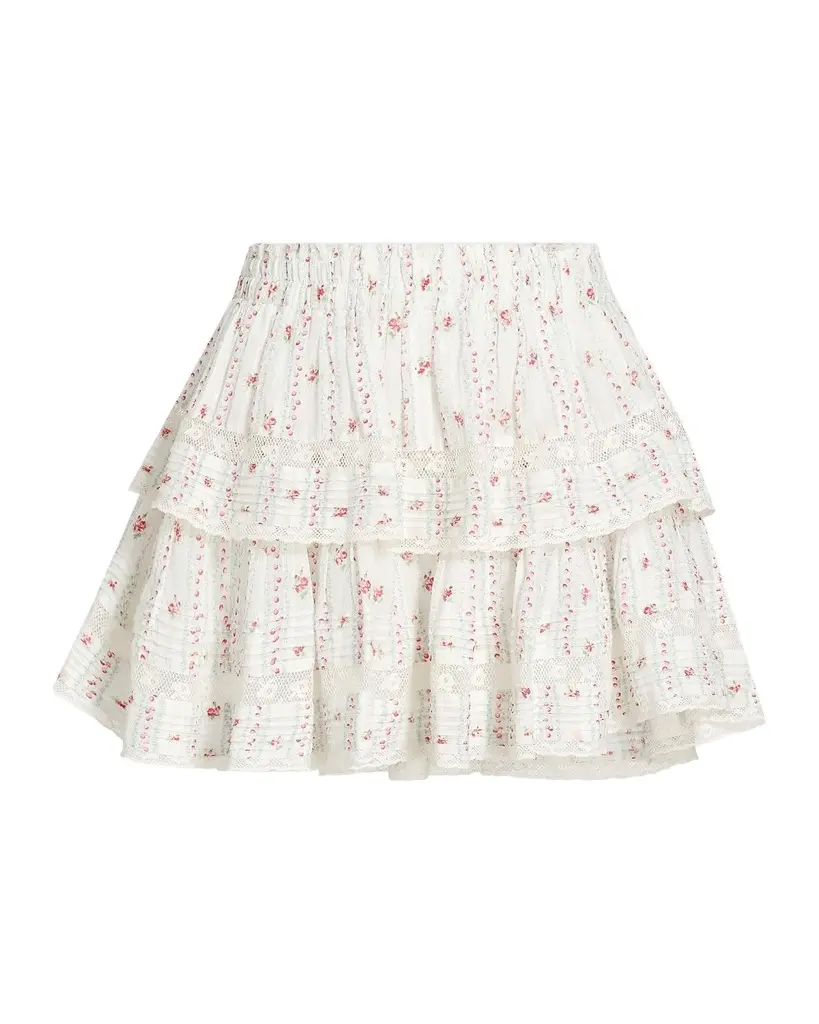 LoveShackFancy Ruffled Floral Cotton A-Line Miniskirt | Image 1 LoveShackFancy Ruffled Floral Cotton A-Line Miniskirt | Image 1