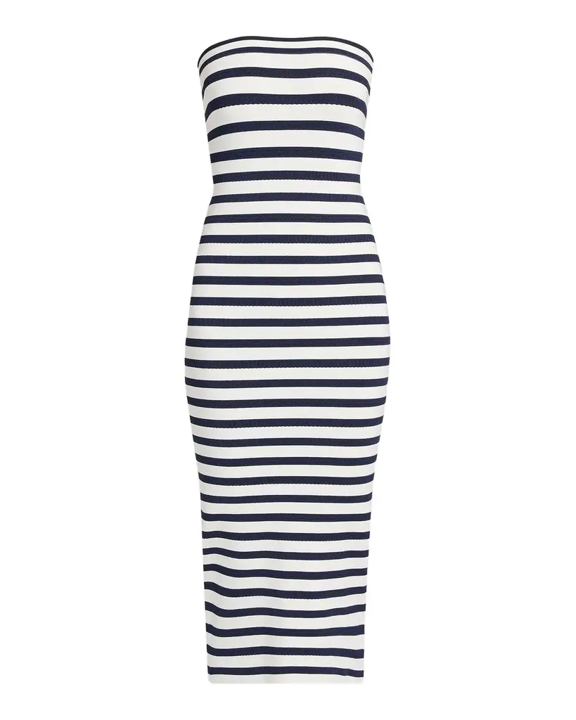 LoveShackFancy Gwynne Striped Strapless Midi Dress