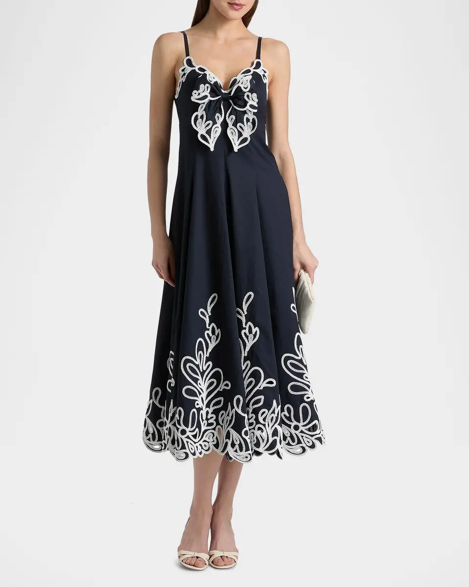 Cinq à Sept Dama Embroidered Cotton Poplin Midi Dress | Thumbnail 4