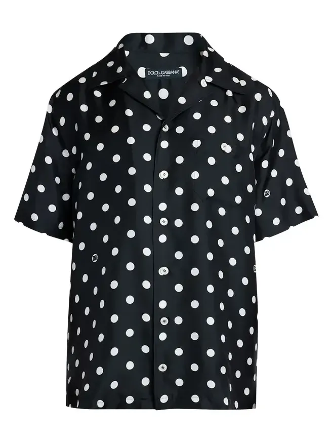 Dolce & Gabbana Men's Silk Twill Polka Dot Monogram Camp Shirt