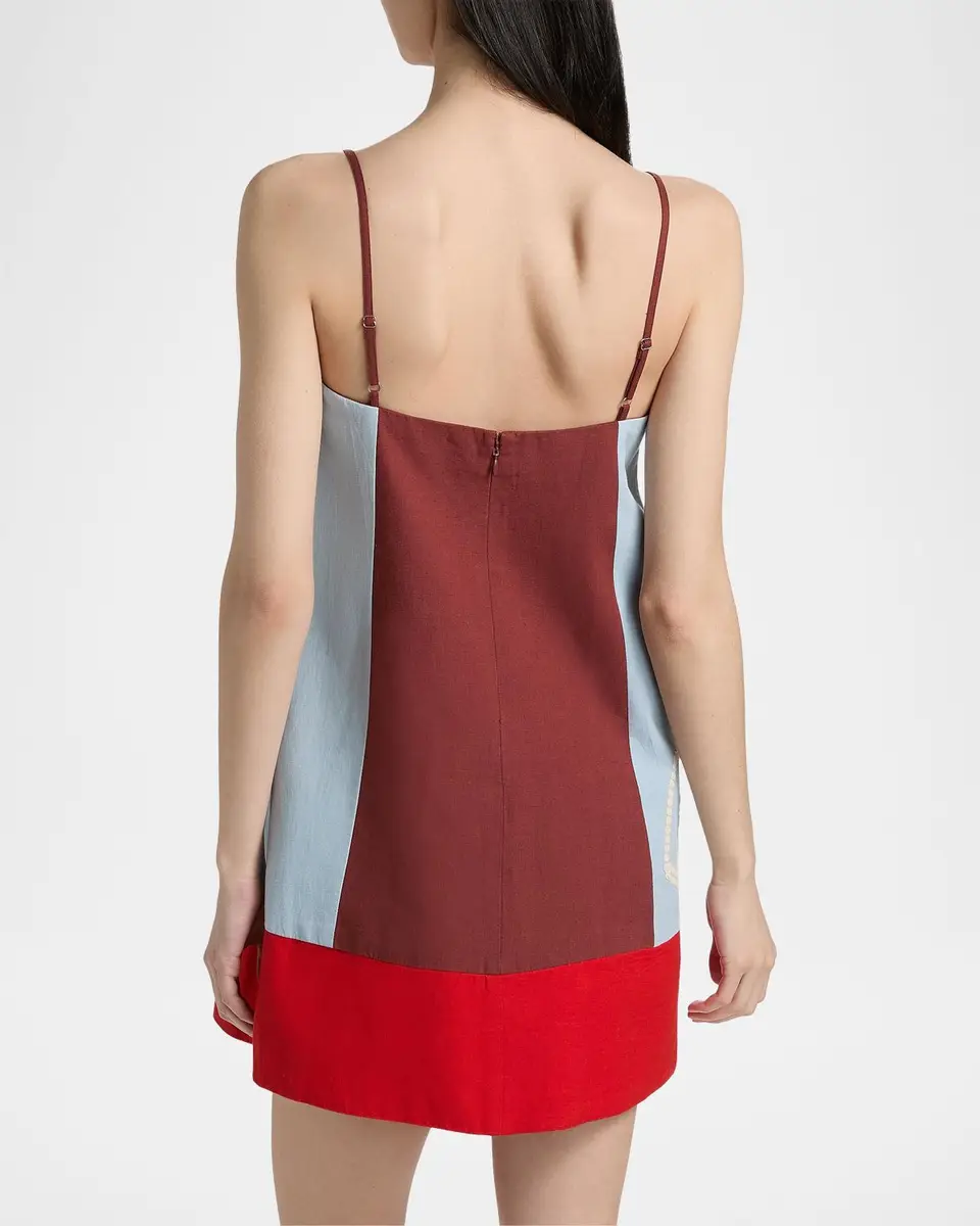 TANYA TAYLOR Bianca Floral Colorblocked Cotton-Linen Minidress | Thumbnail 3