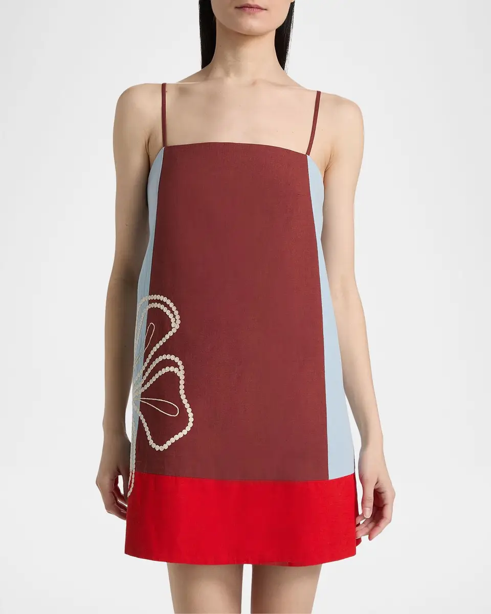 TANYA TAYLOR Bianca Floral Colorblocked Cotton-Linen Minidress | Thumbnail 4