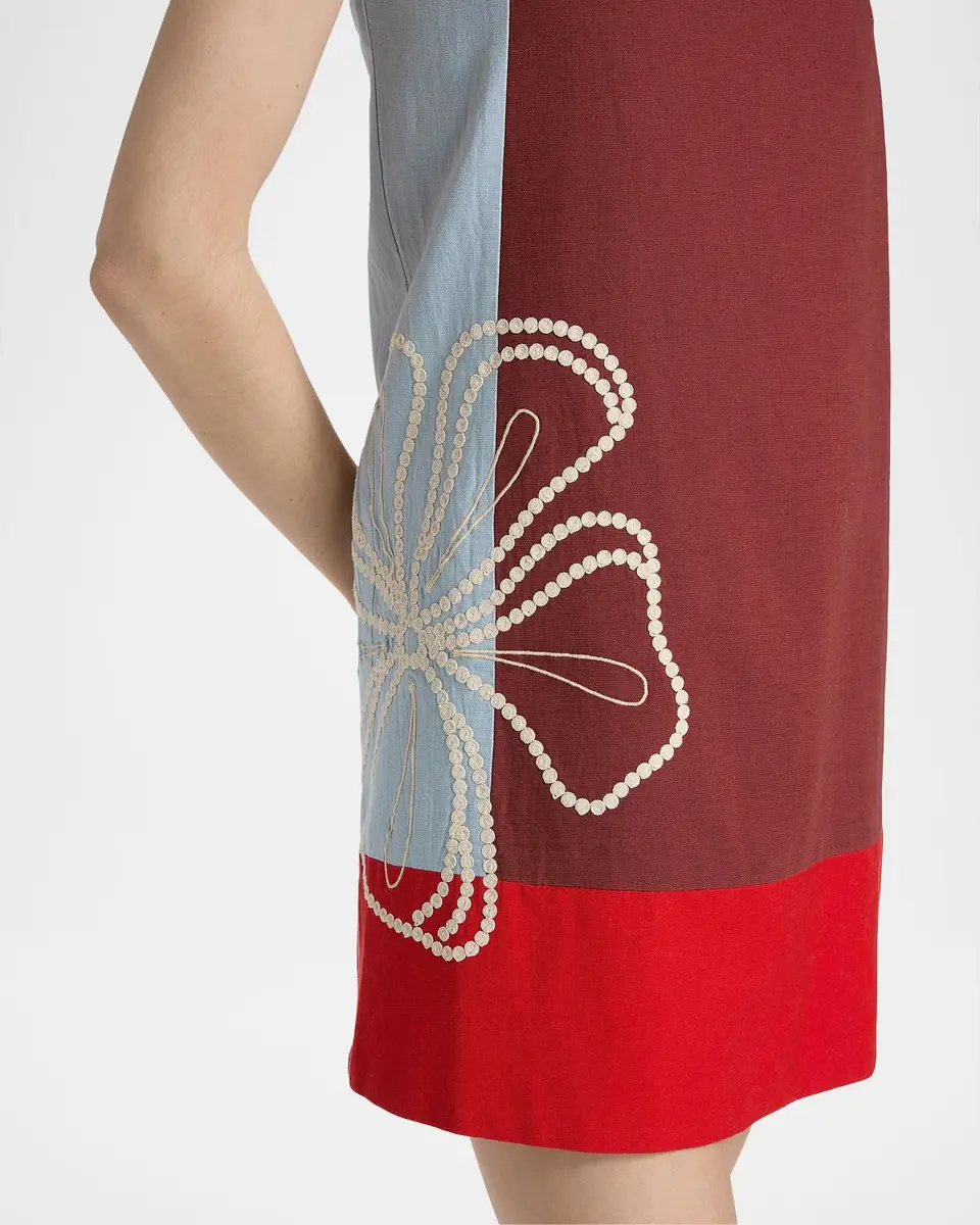 TANYA TAYLOR Bianca Floral Colorblocked Cotton-Linen Minidress | Thumbnail 5