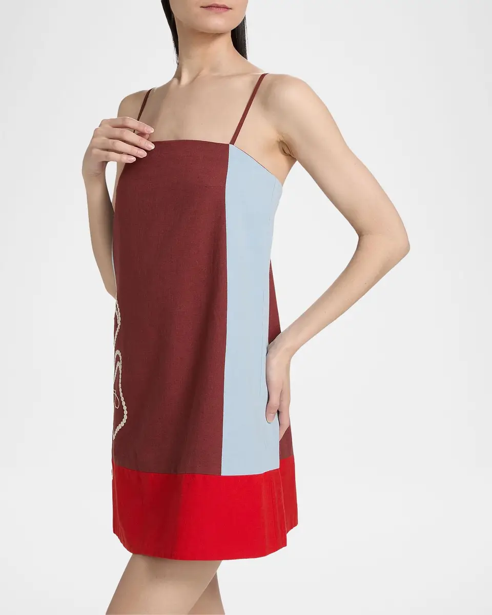 TANYA TAYLOR Bianca Floral Colorblocked Cotton-Linen Minidress | Thumbnail 7