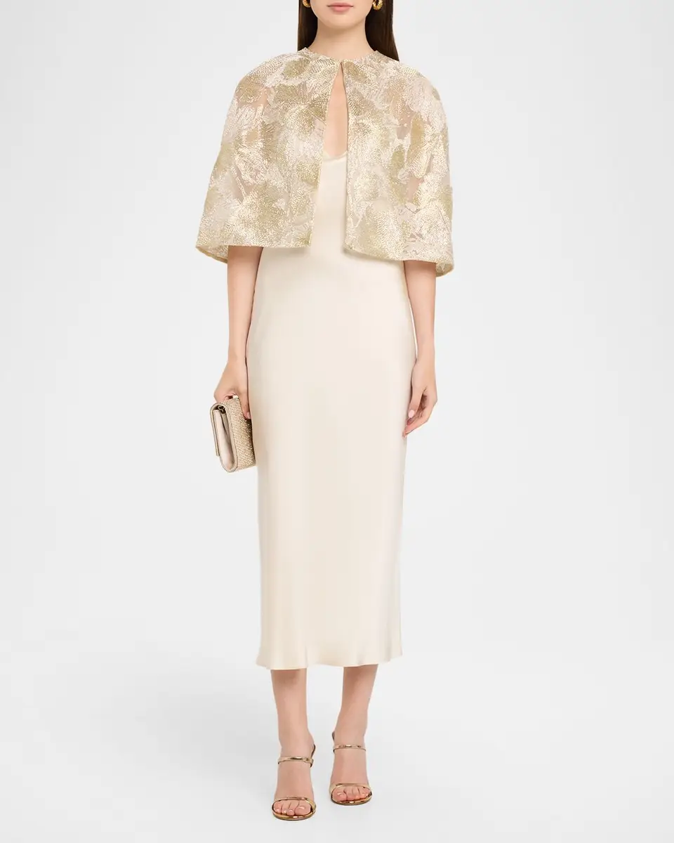 Reem Acra Metallic Raffia Embroidered Capelet | Thumbnail 2 Reem Acra Metallic Raffia Embroidered Capelet | Thumbnail 2