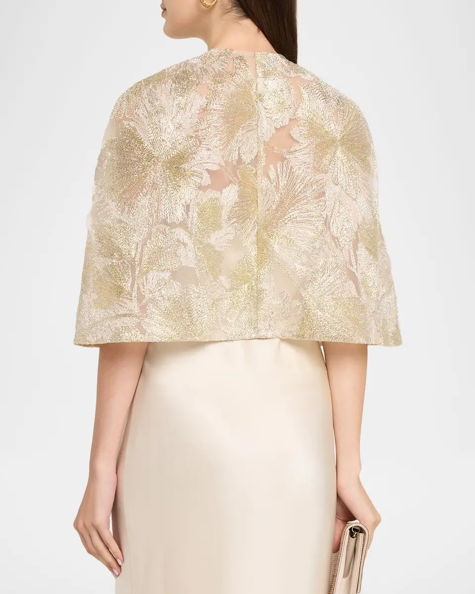 Reem Acra Metallic Raffia Embroidered Capelet | Thumbnail 3 Reem Acra Metallic Raffia Embroidered Capelet | Thumbnail 3